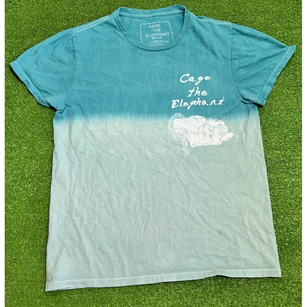 Cage The‎ Elephant 2019 Tour Shirt Med Femme Ombré Teal Dateback Tee Dip Dye